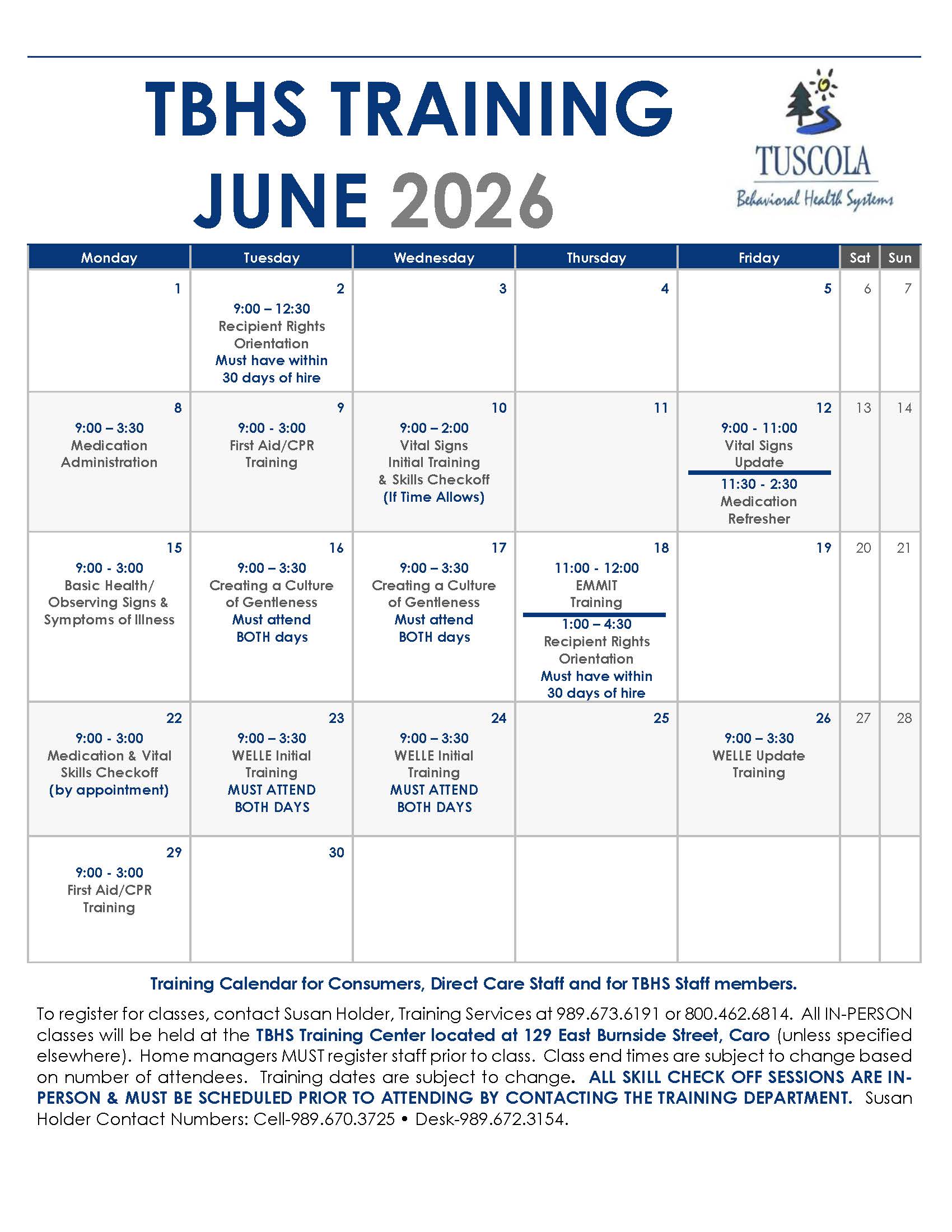 June 2026 Training Calendar