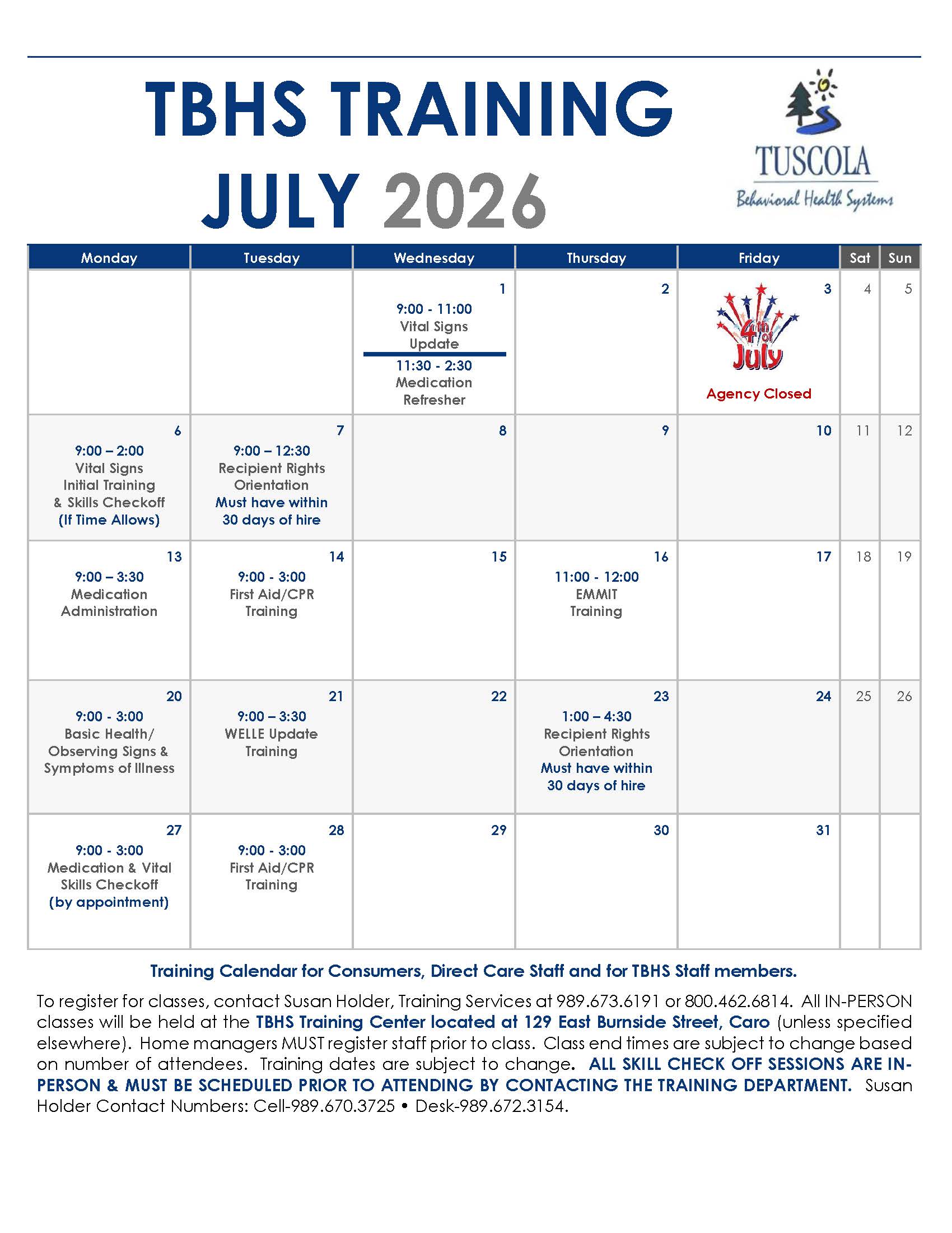 July 2026 Training Calendar