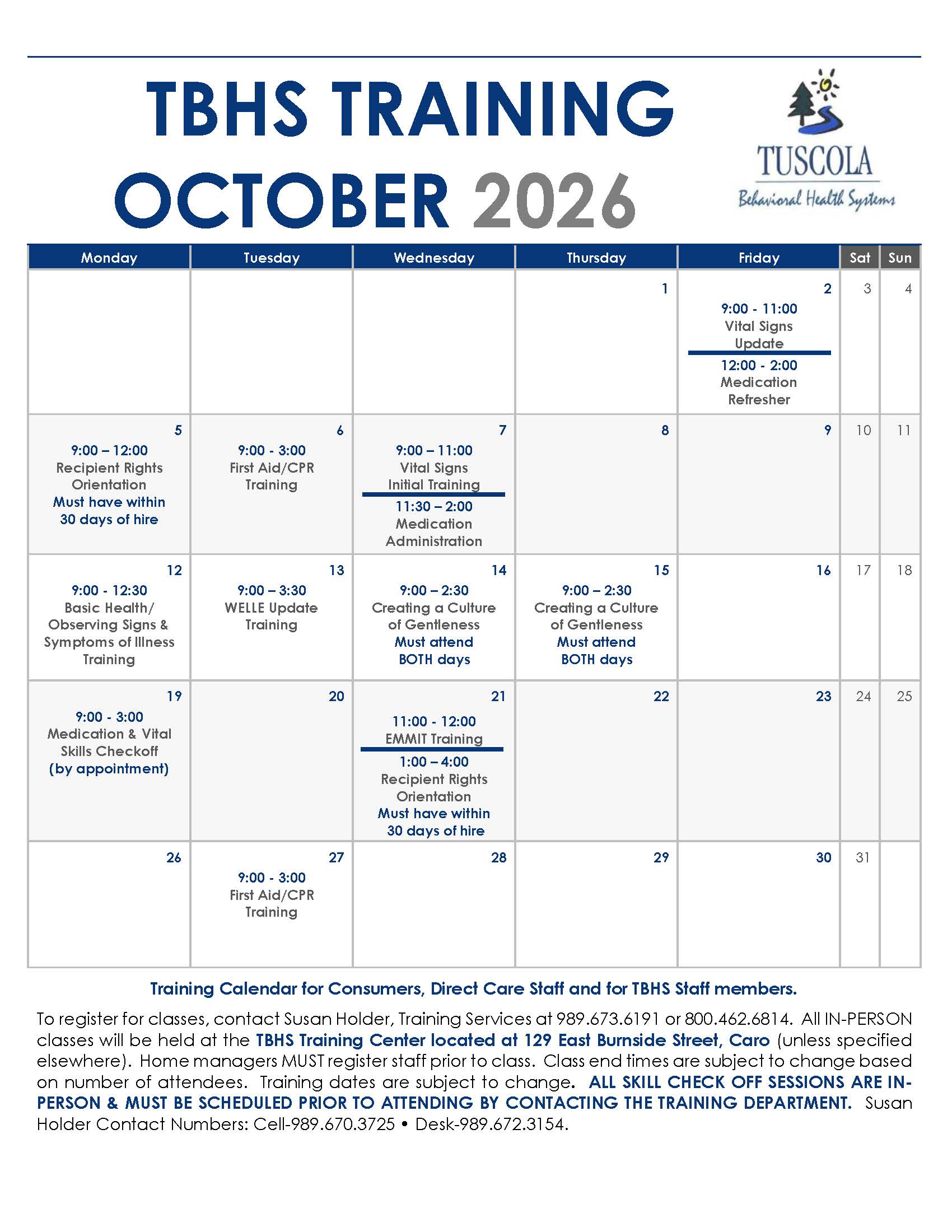 October 2026 Training Calendar