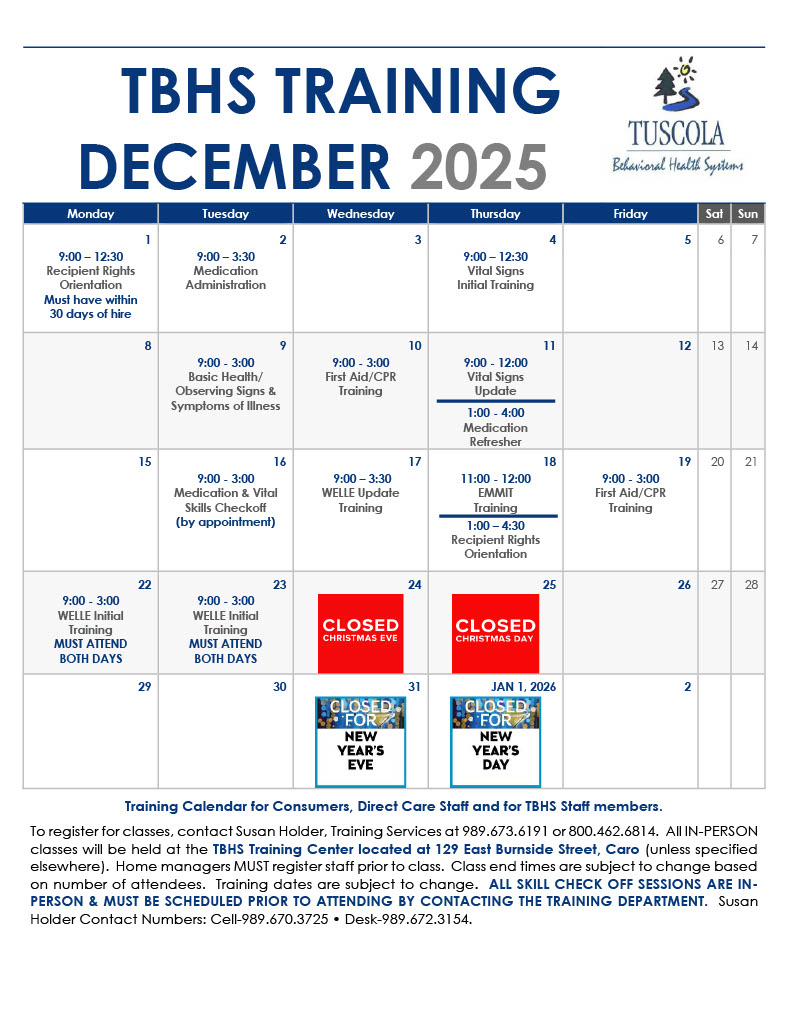 December Training Calendar
