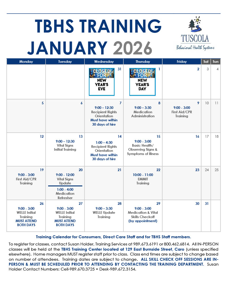 January Training Calendar